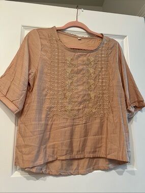 Beginning Boutique Peach Embroidered Short-Sleeve Tunic